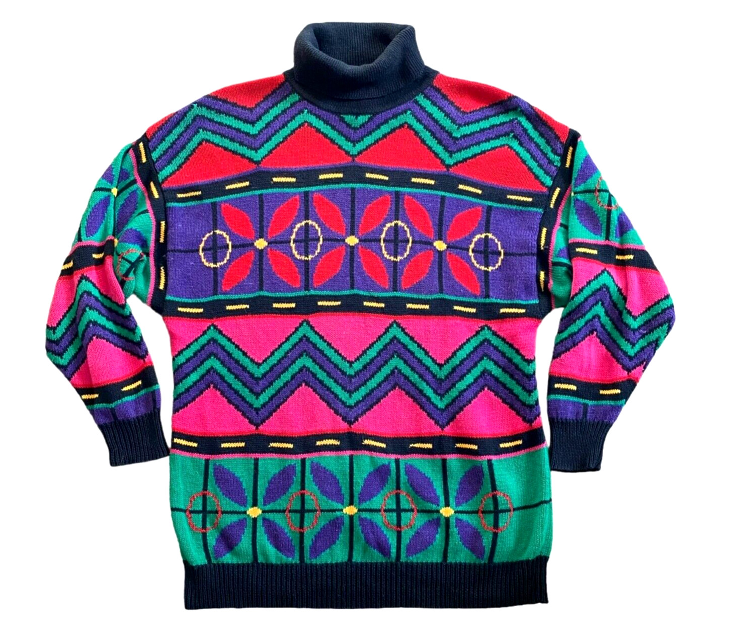 Vintage I.B. Sport Womens M 1980’s 90s Colorful Sweater Art Deco Geometric Tunic