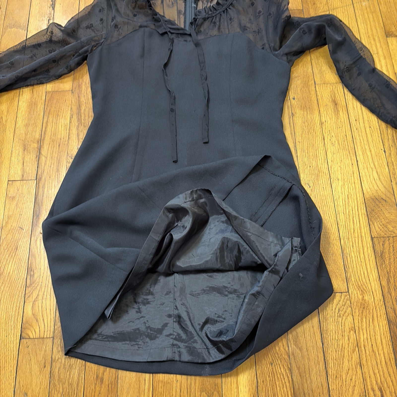 VTG 90s Y2K CC Club Korean Goth Mod Black Lace Cocktail Party Mini Dress M/L