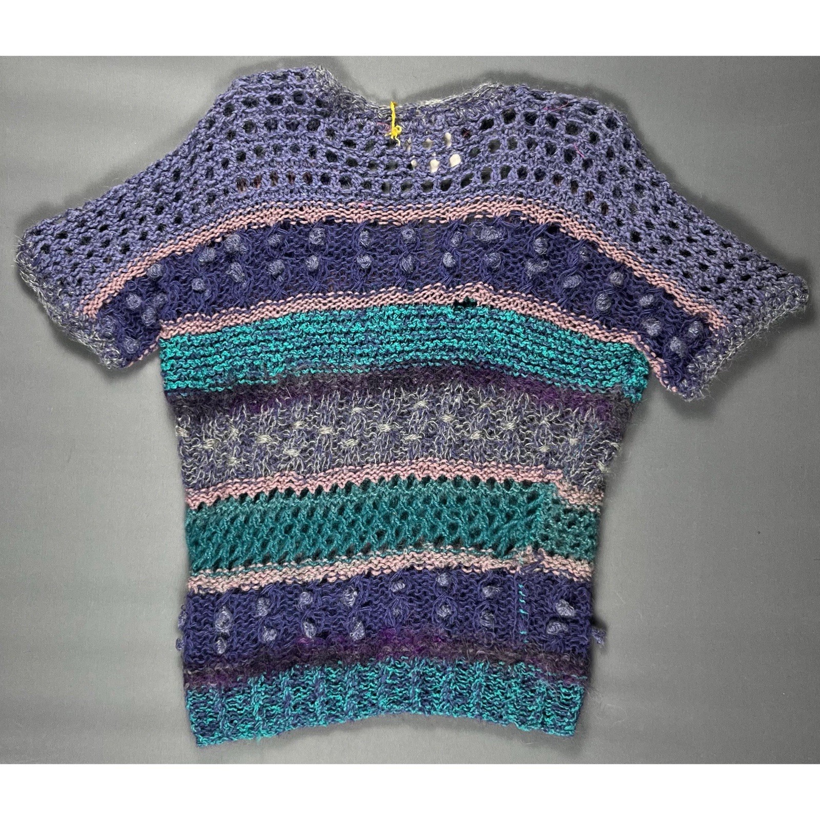 Vintage 80s Milana Hand Knit Wool Top Women’s Medium Short Sleeve New