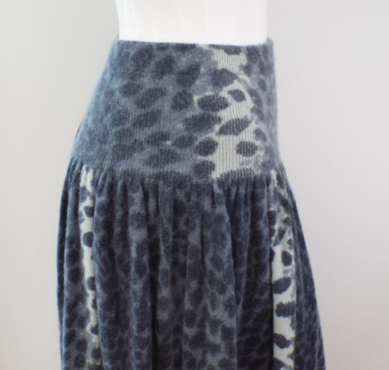 Vintage 1980s KENZO Sweater & Skirt Lambswool Angora Gray Animal Print Blue