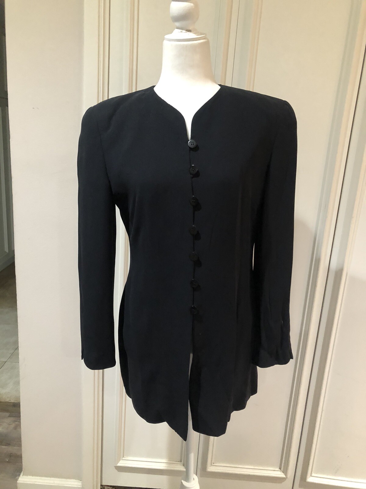 Giorgio Armani Vestimenta vintage 80s black silk tunic jacket 40