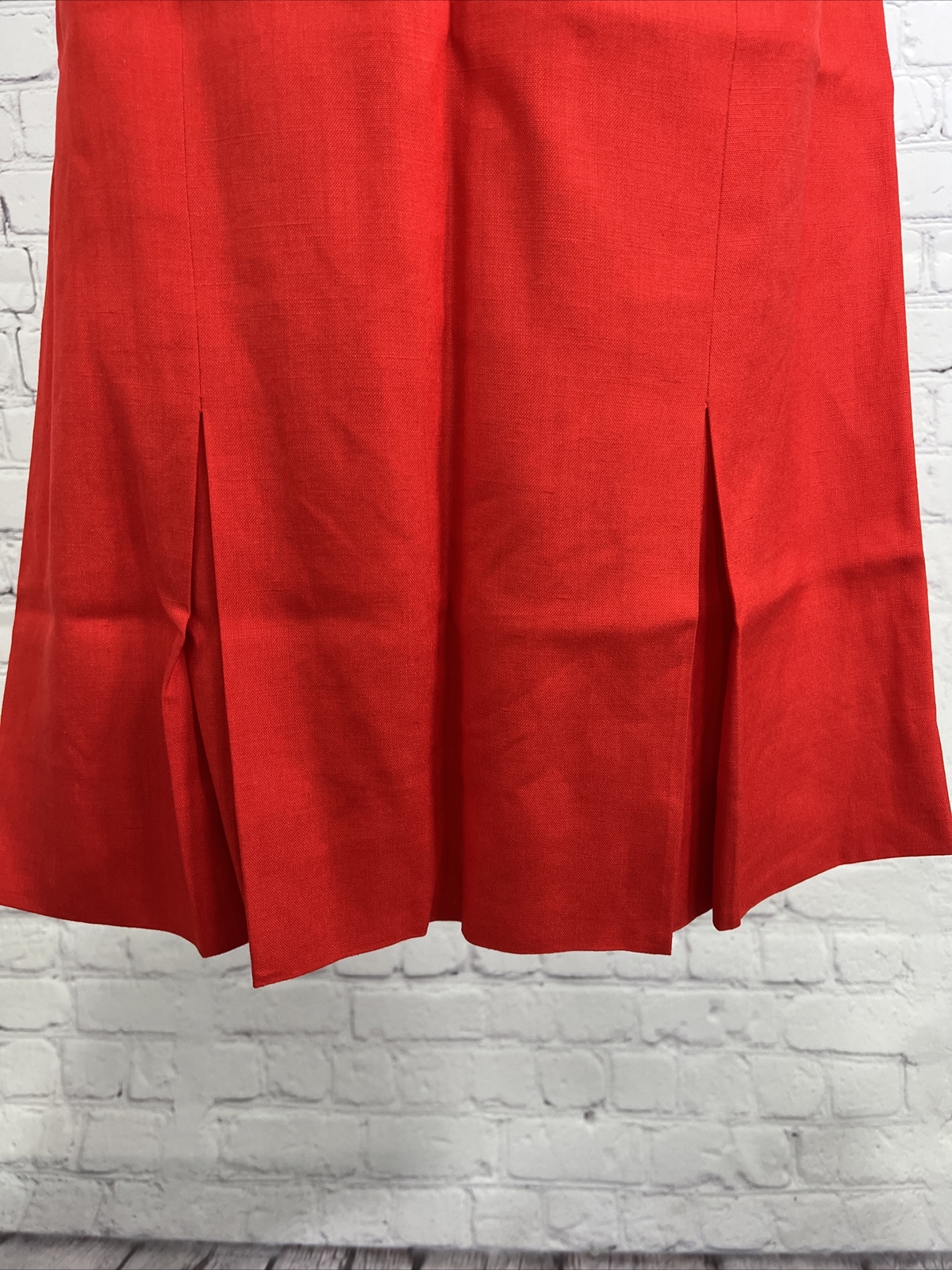 Vintage Adele Simpson Candy Apple Red Linen Blend High Waist Pleated Long Skirt