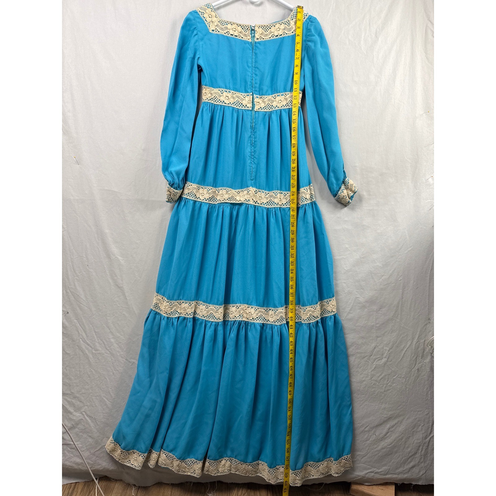 Vtg 70s Handmade Prairie Maxi Dress Women S Crochet Hippie Lace Empire Waist