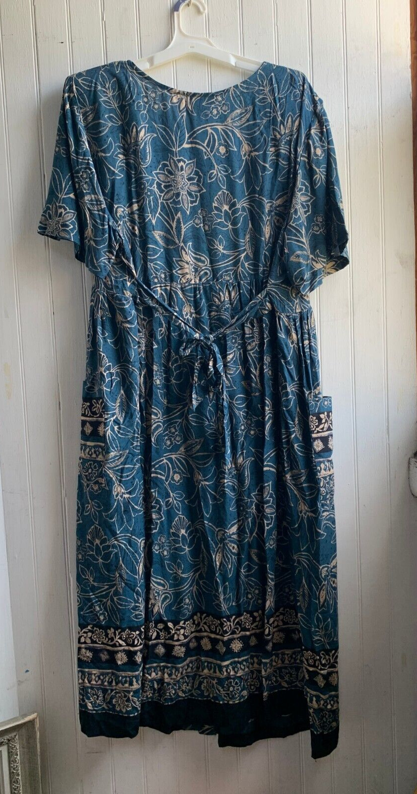 More Jazz Vintage 90s Y2K Blue Floral Waist Tie Maxi Dress Buttons Pockets SZ 2X