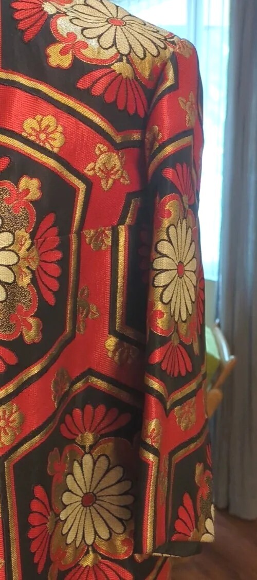 Vintage Red/Black Gold Lame Floral Embroidered Coat