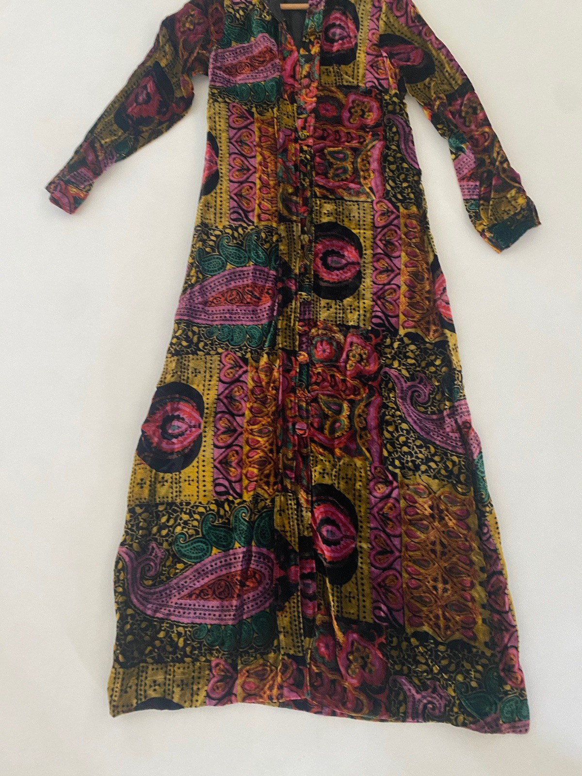 VTG 60s 70’s S VELVET Paisley Hooded VELOUR Robe Whimsigoth Dark Fairy Witch Fal