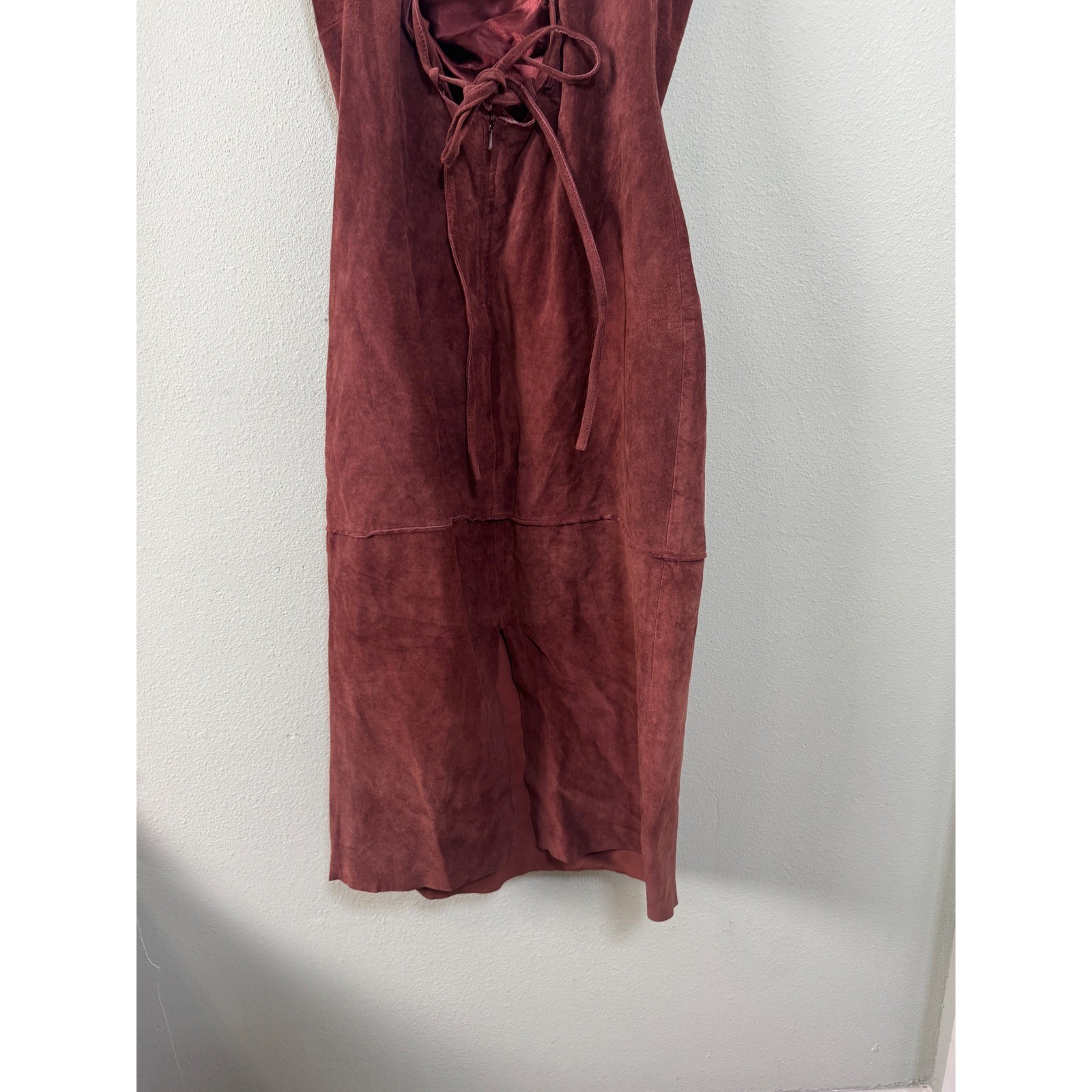 Vintage Deadstock Bisou Bisou 100% Suede Lace-Up Back Midi Dress Size L Western