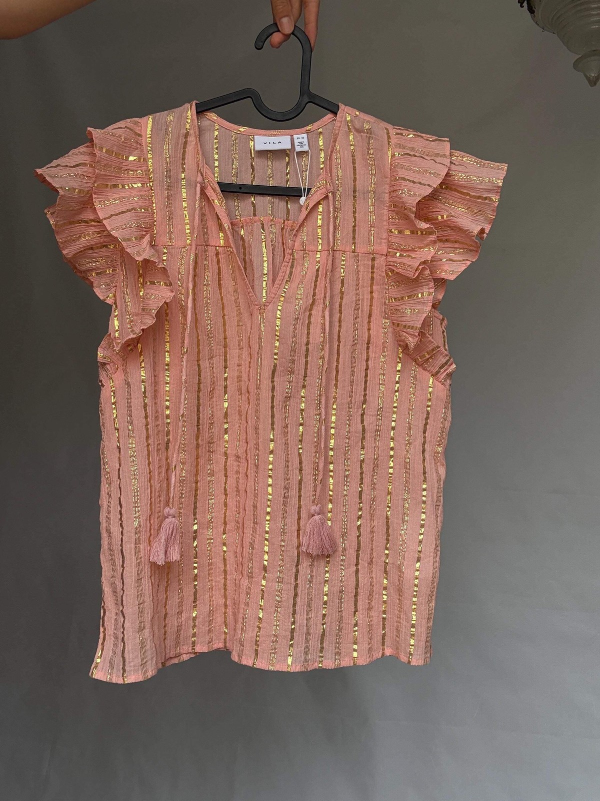 Pink and gold striped cotton top, XS