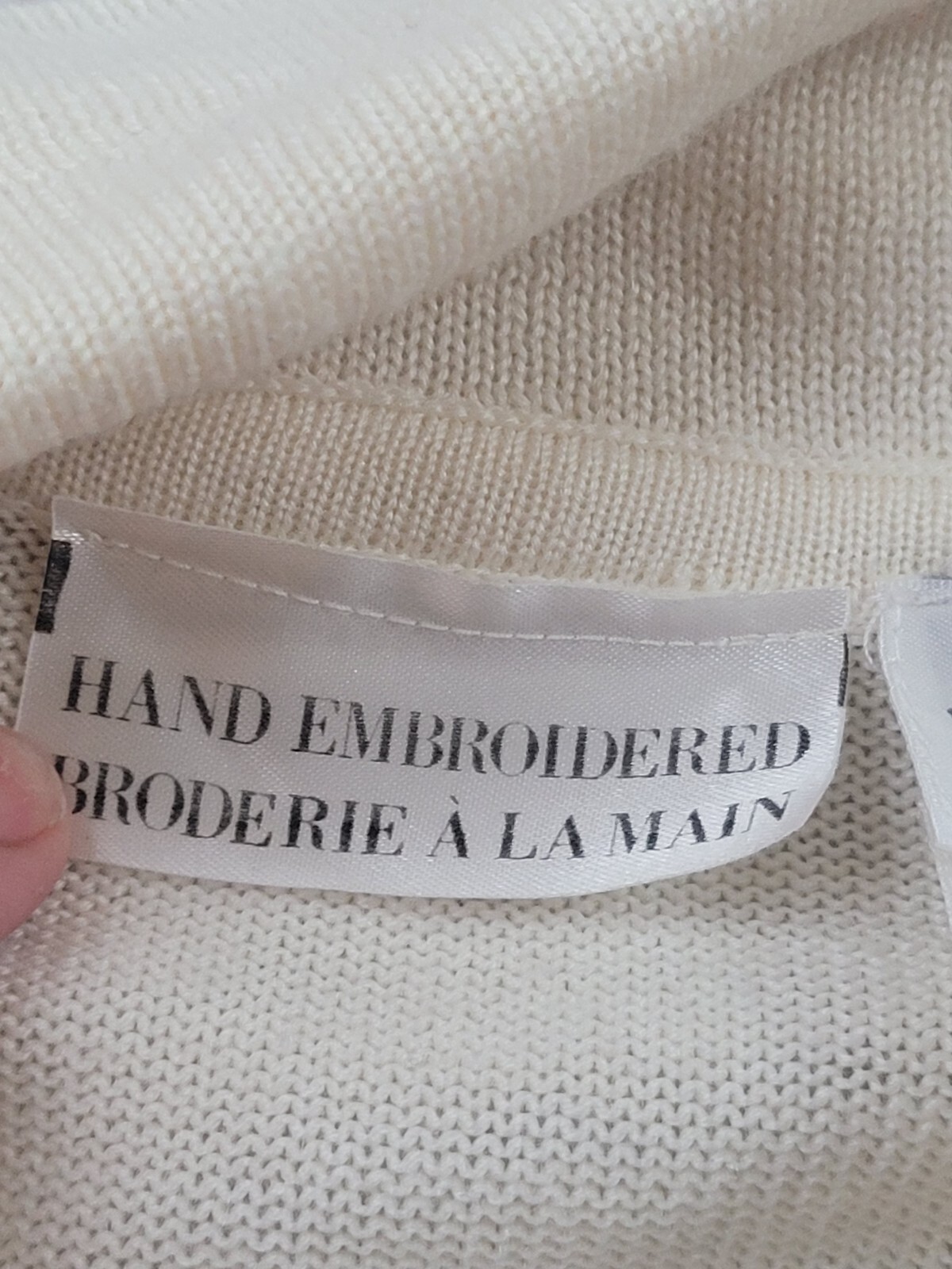 Tanjay Vintage Hand Embroidered Sweater Women’s Medium Cream Wool Blend Cardigan