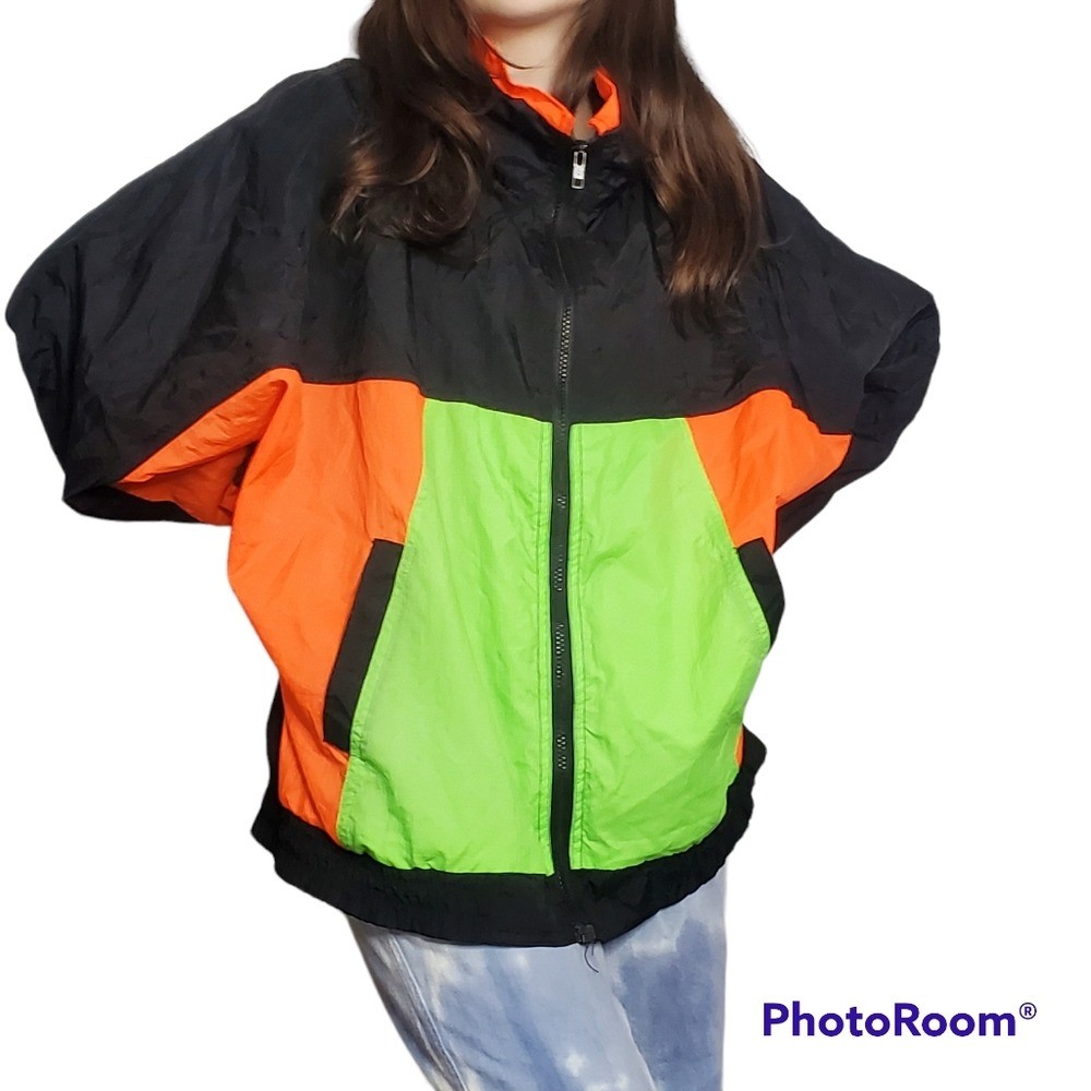 Vintage gitano windbreaker neon colorblock 100% nylon 80s 90s size large unisex