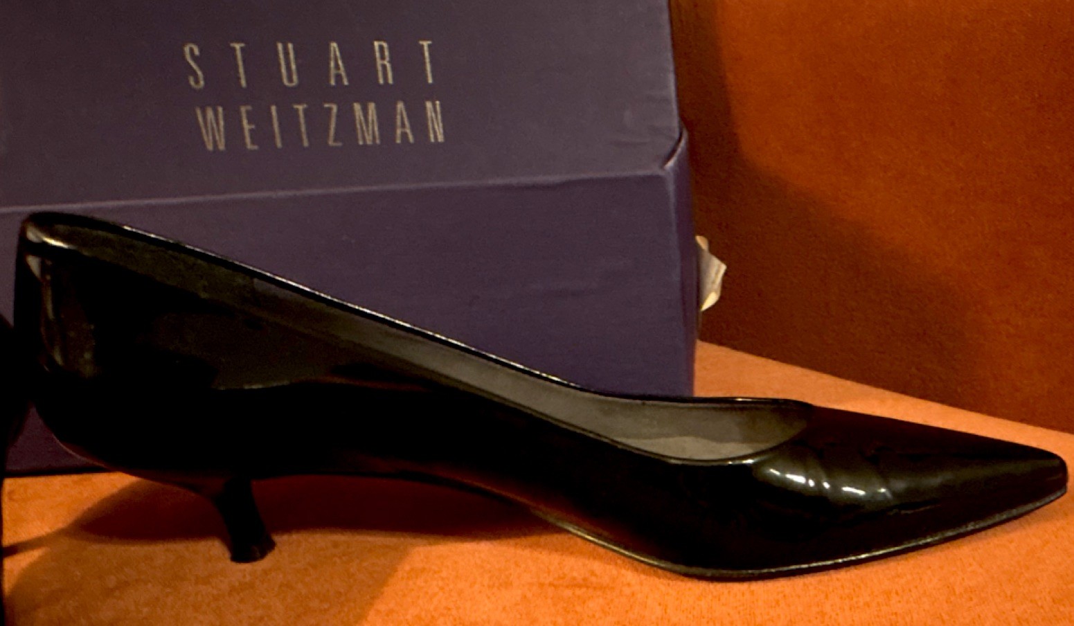 Stuart Weitzman Black Patent Leather Solid Pointed Toe Slip On Pumps 9