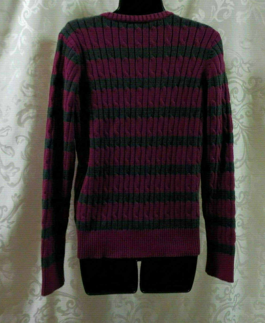 Vintage 2000 St. John’s Bay Sweater Size L Stripe Cotton Blend Long Sleeve V Nec