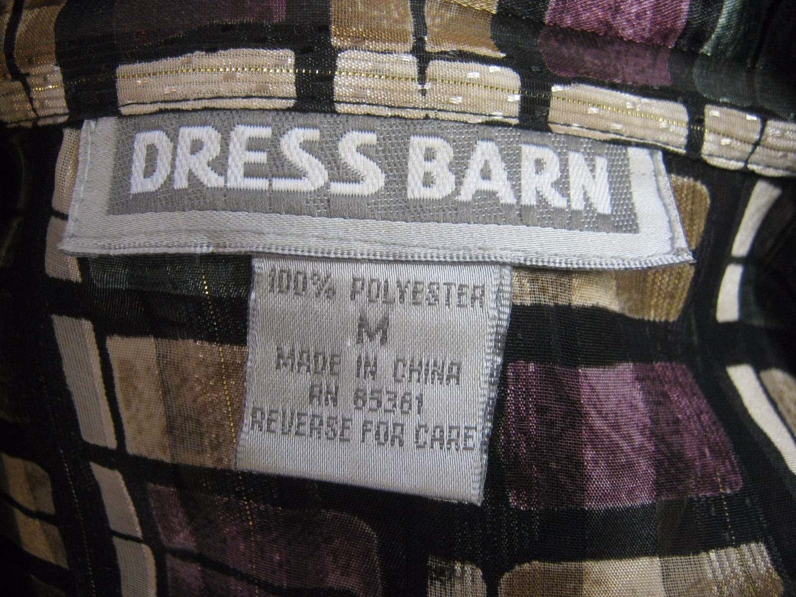 Dress Barn Blouse Size Medium Sheer Shadow Strip Plaid Dressy Metallic Threads