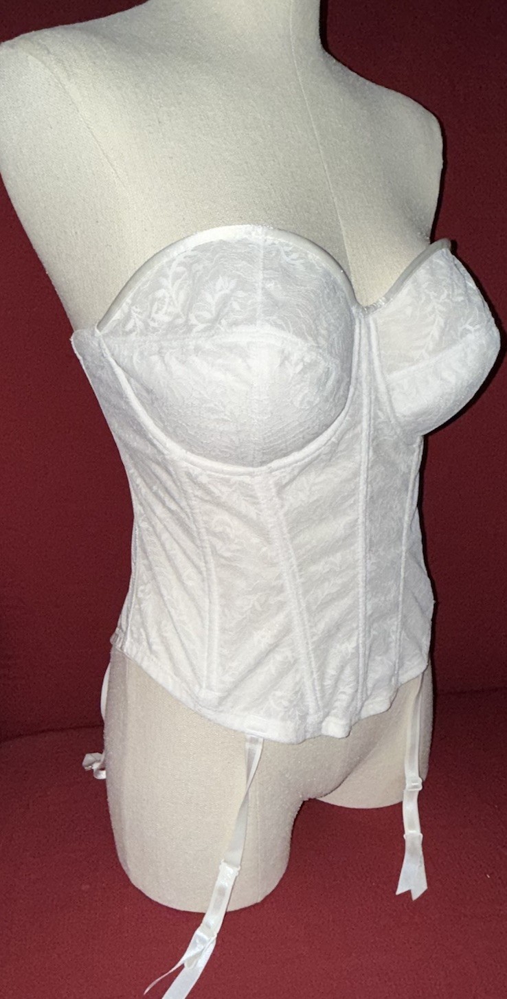 New Bustier Garter Belts Corset Boning Lunaire White Strapless Lace Overlay 34D
