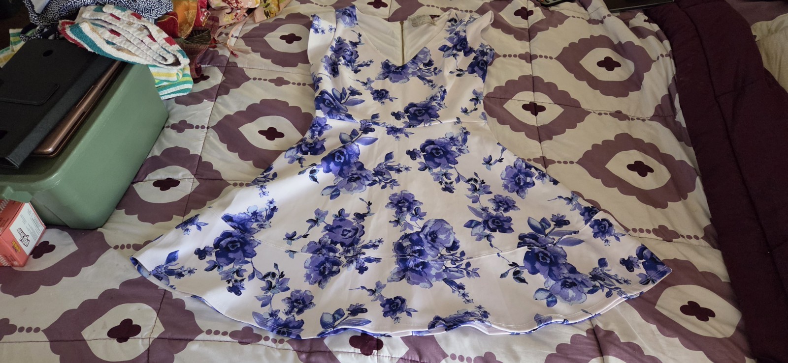 Lorna Rose Retro Style Blue Floral Fit-and-Flare Dress Back Zipper Size 7 B82