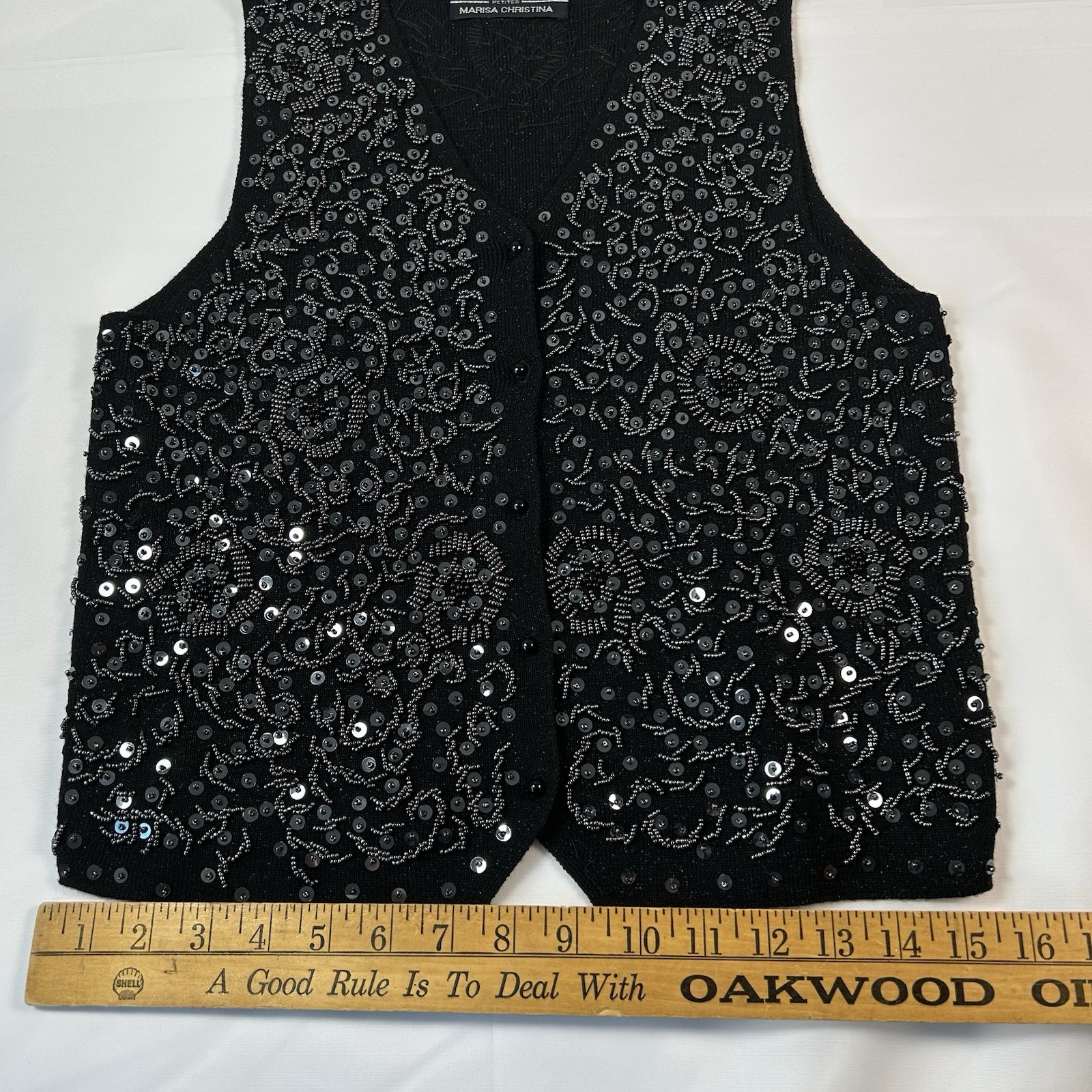 Art To Wear Vintage Knit Beaded Sequin Embellished Black Vest Women’s Size PS