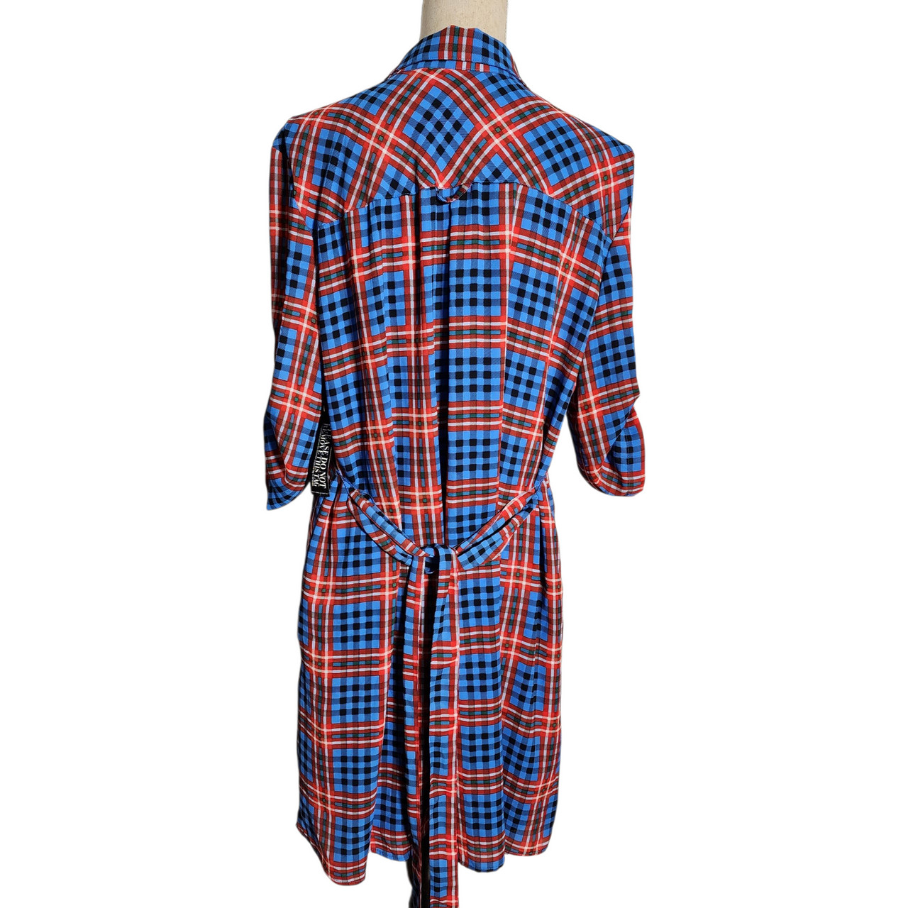 New York & Company Red Blue Plaid Shirt Dress Belted Popover Tunic, Size XL, NWT