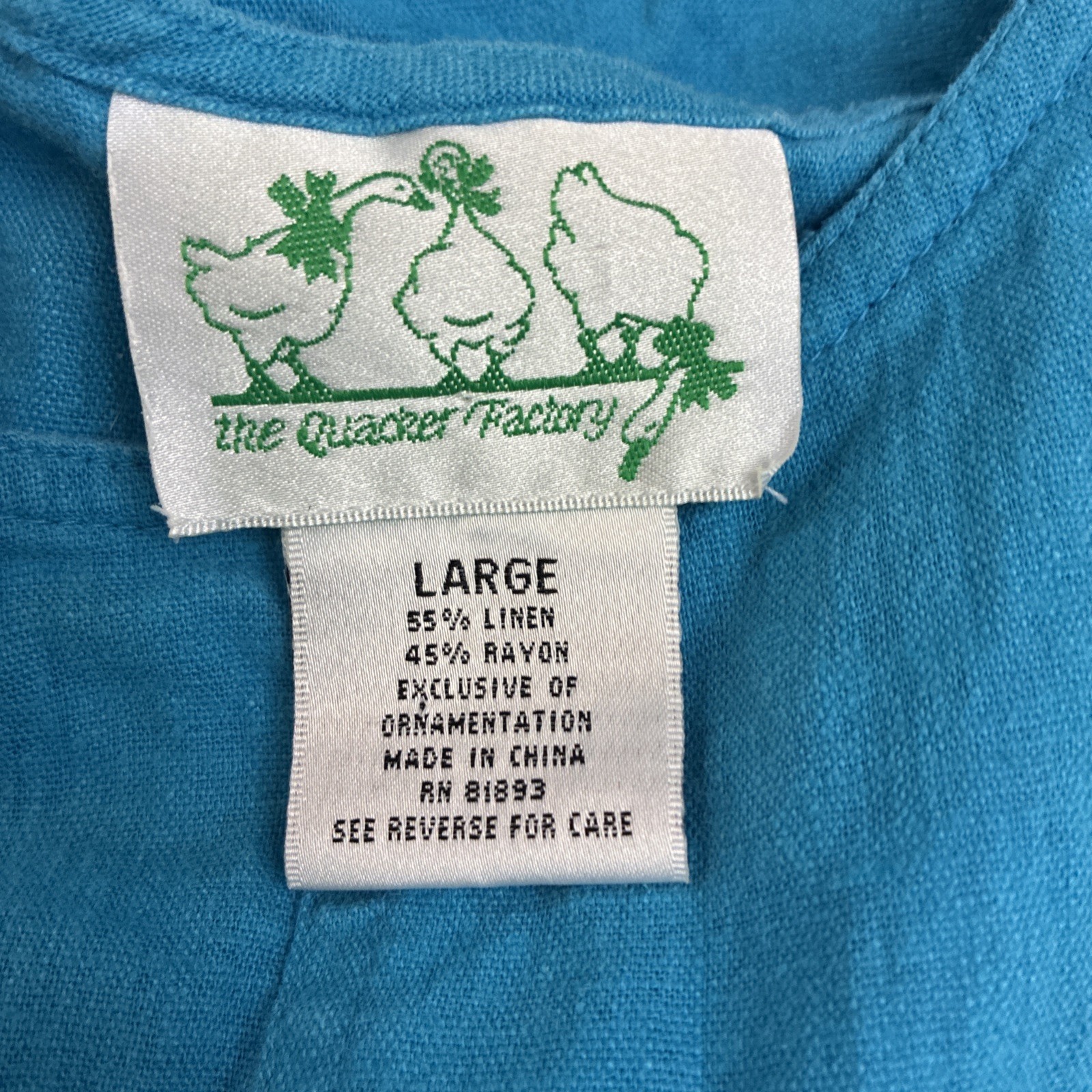 Vintage Quaker Factory Large Aqua Blue Celestial Linen/ Rayon Dress Pocket