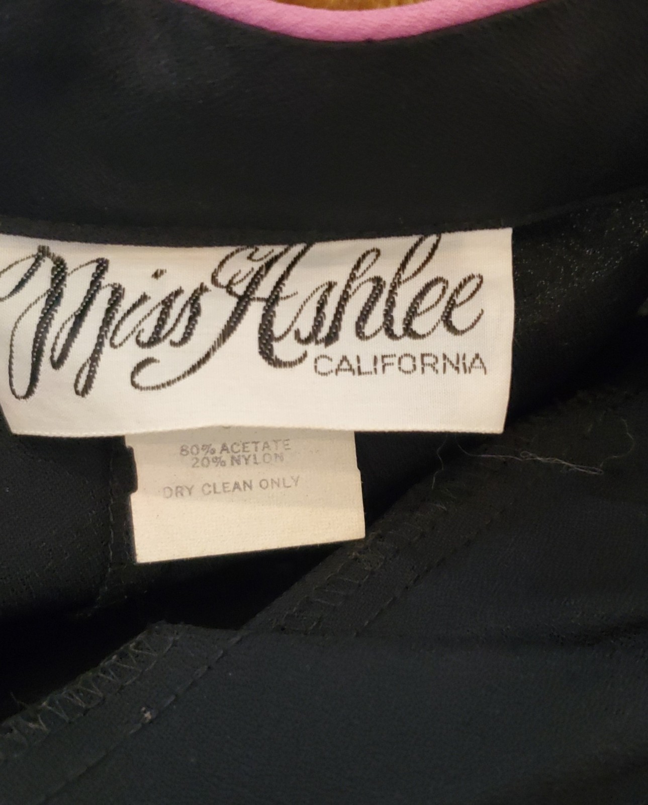 Vintage 70s Black Acetate Dress Miss Ashlee California Embroidered Iris B40