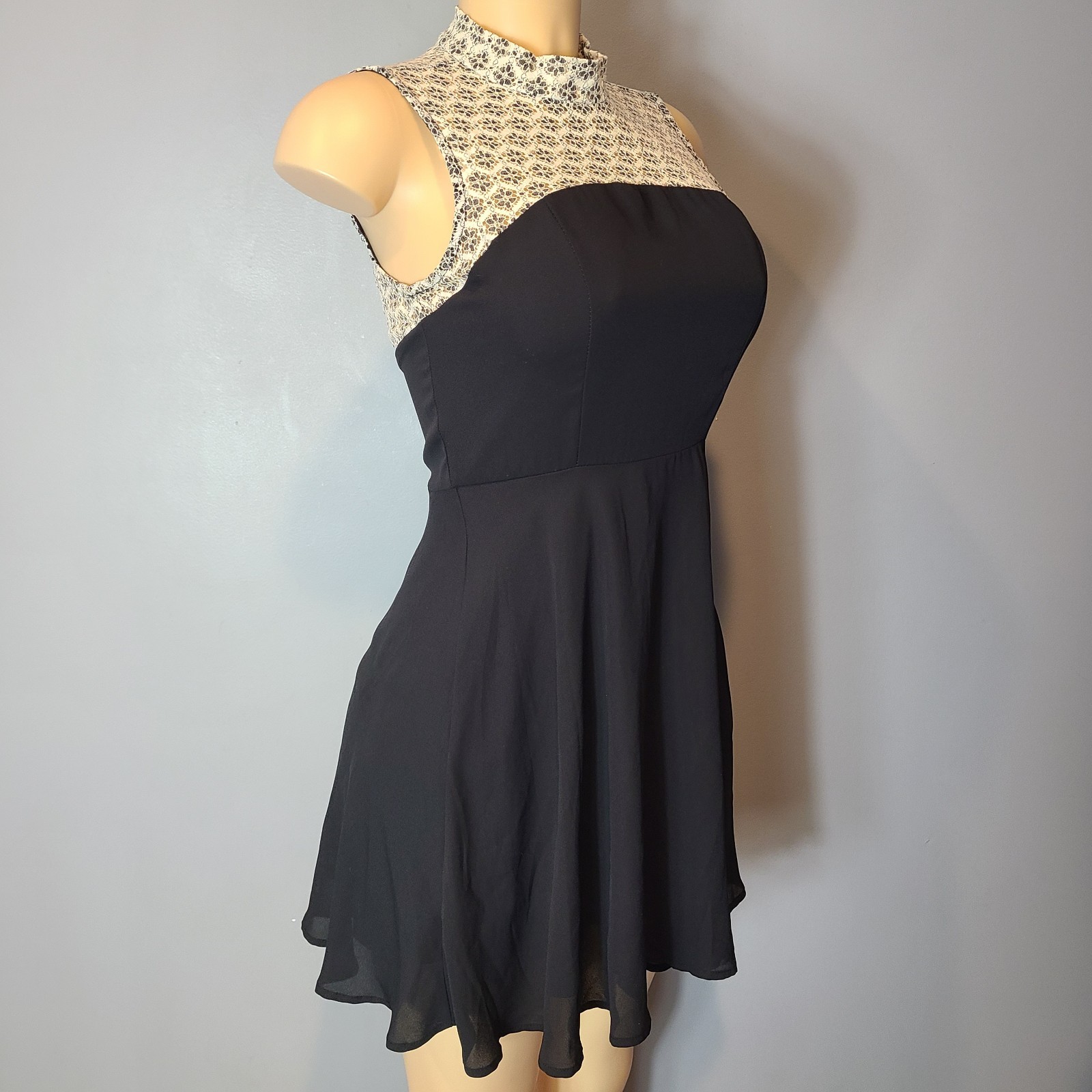 Vintage 90s Y2K Black Skater Dress Twee Mini Size S Mall Goth Graduation