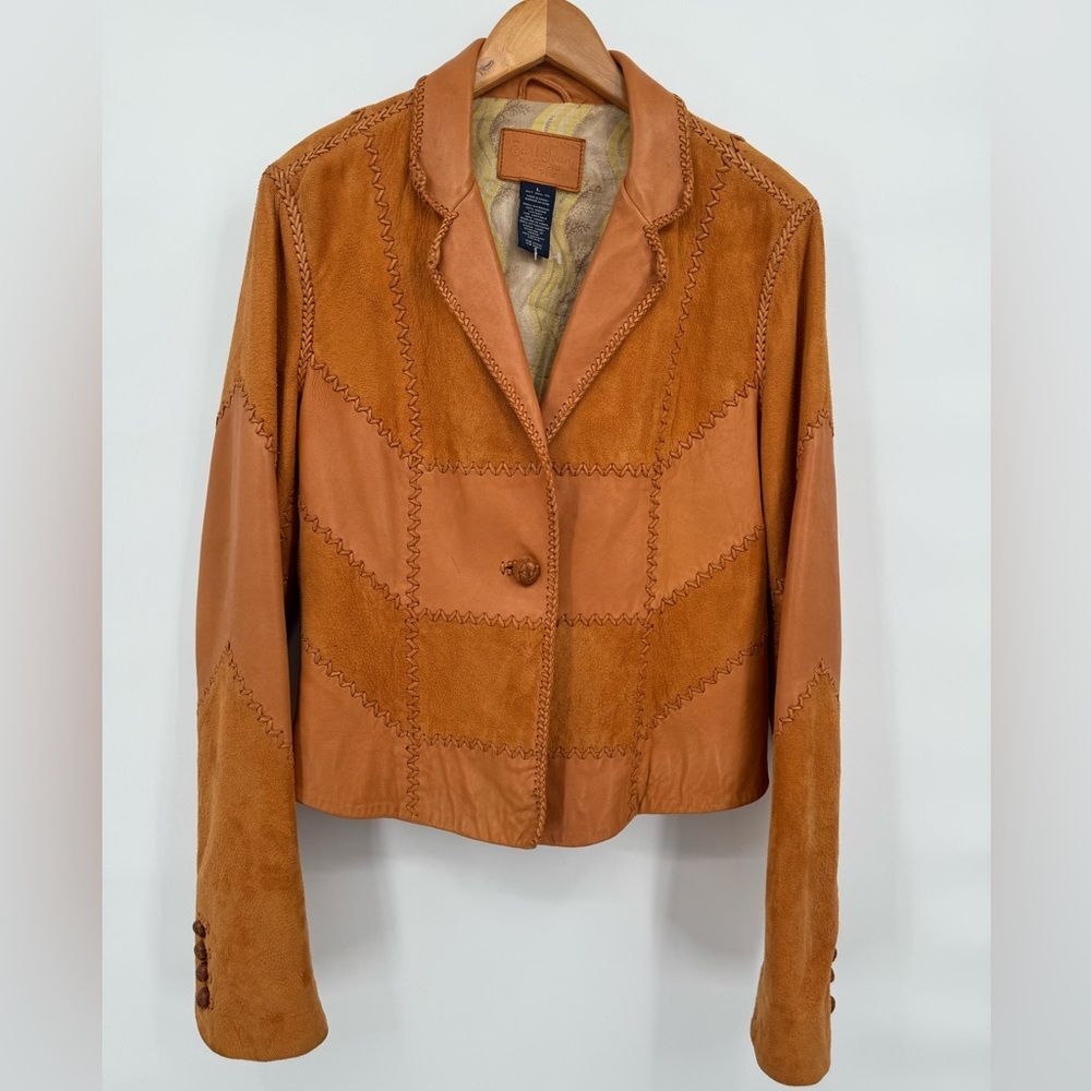 Earl Jeans Vintage Whip Stitch Leather Jacket Women size L unique fall color