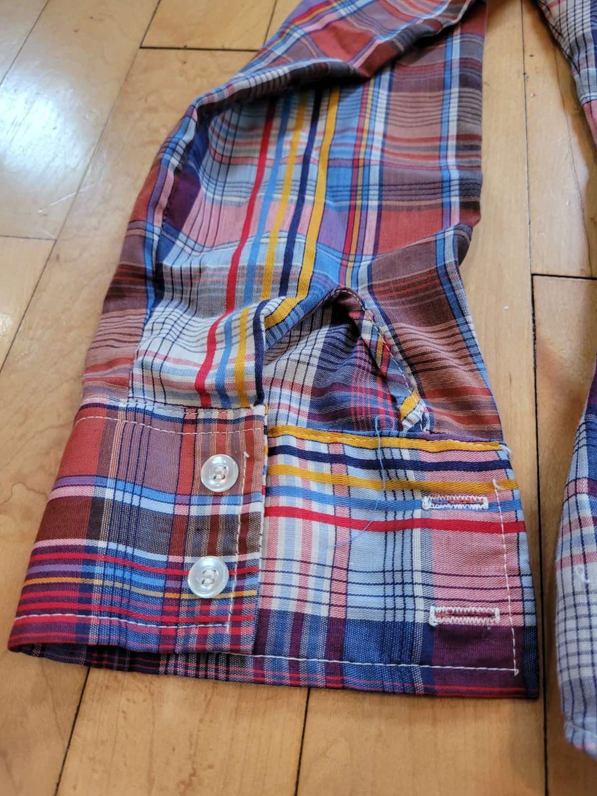 Vintage 70s Blue Red Plaid Button Down Collared Blouse Shirt by Stitches Sz S