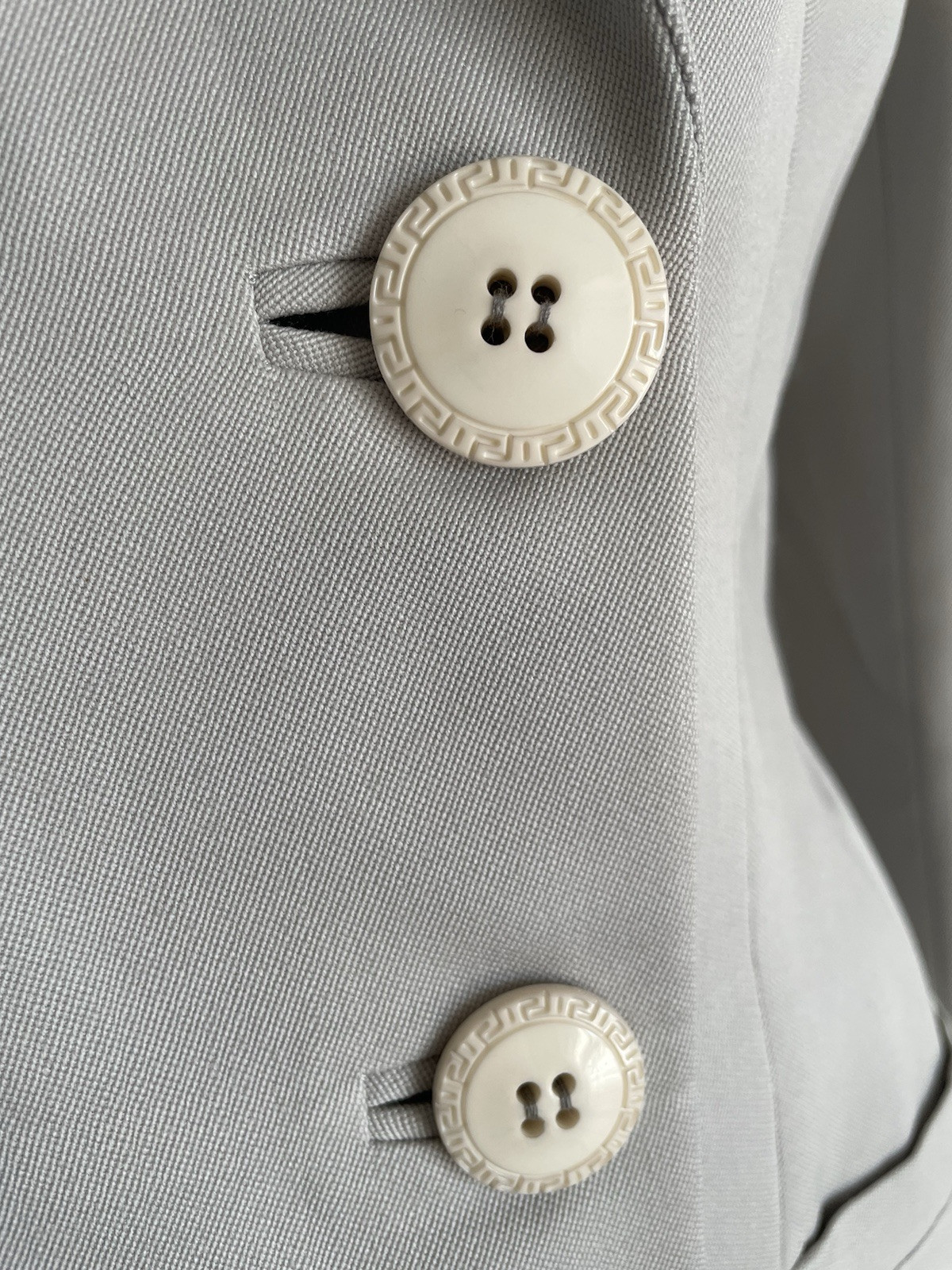 Vintage 1990s Gianni Versace Light Gray Wool Double Breasted Blazer Jacket 40