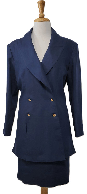 Vintage 80s CLAUDE MONTANA Power SUIT Boom Boss Woman Corp Blue Italy Sz M L 12