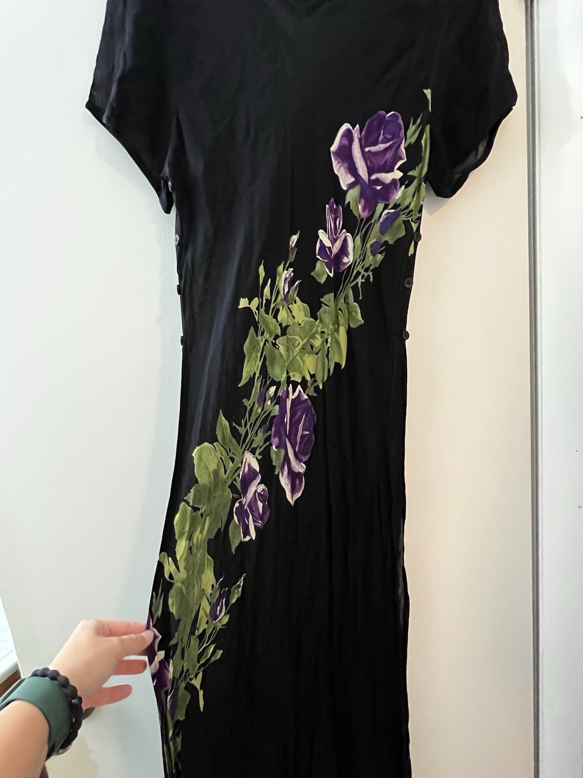 Vtg American Angel Floral Black Maxi Dress Coverup L 90s Grunge Whimsigoth Fairy