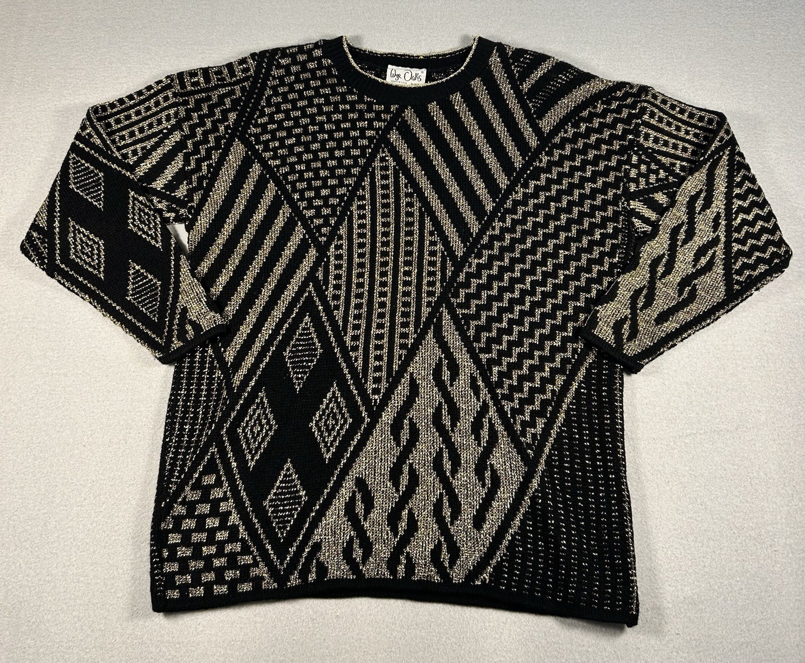 VTG Acrylic Sweater Black Gold Metallic Womens LARGE? READ Geometric 80s 90s