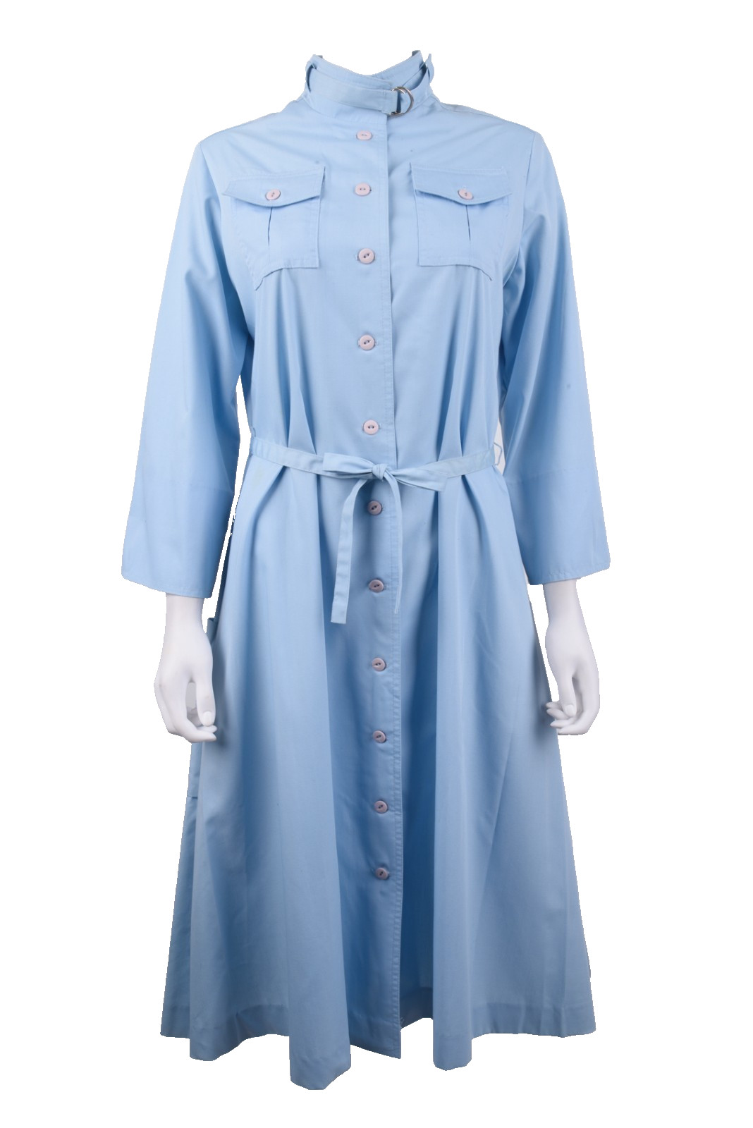 Vintage Serbin of Florida Womans Shirt Dress Size 12 Blue Tie Belt Neru Collar