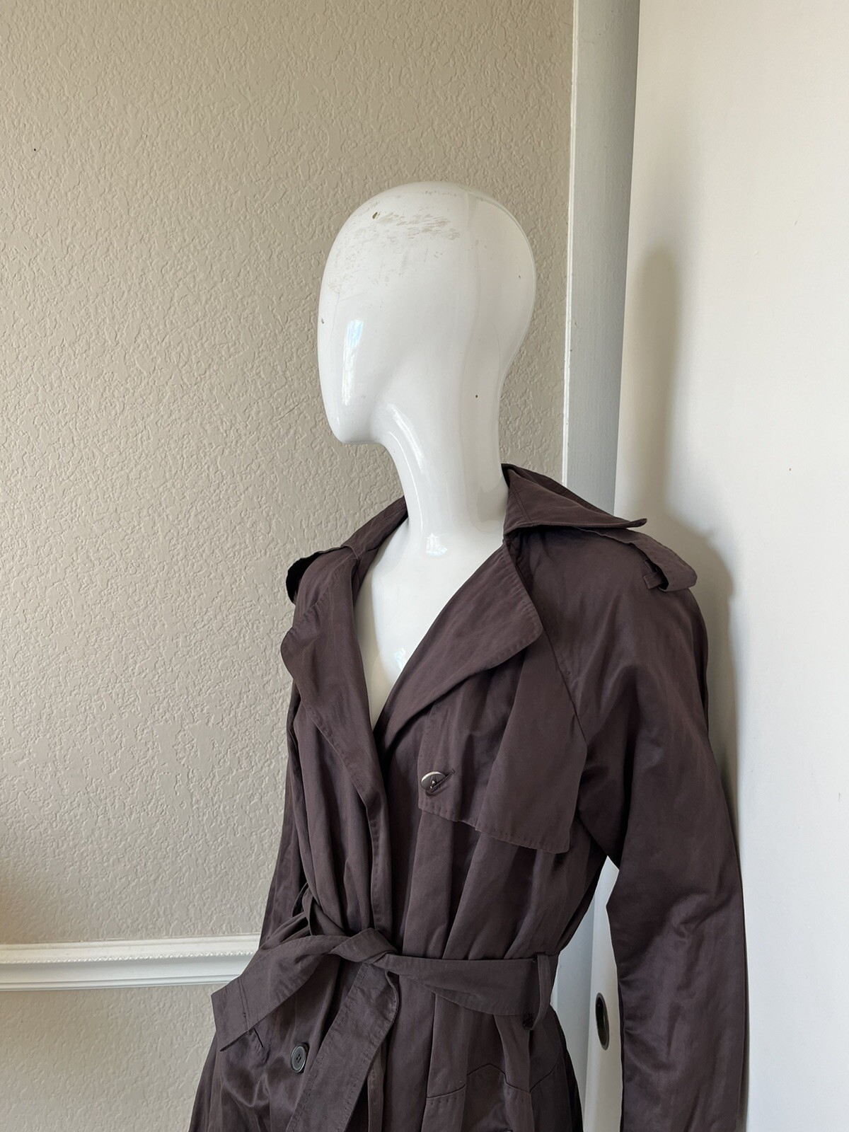 VIONNET VINTAGE! Dark Brown Cotton/Metal Belted Lined Trench Coat Sz EU 44