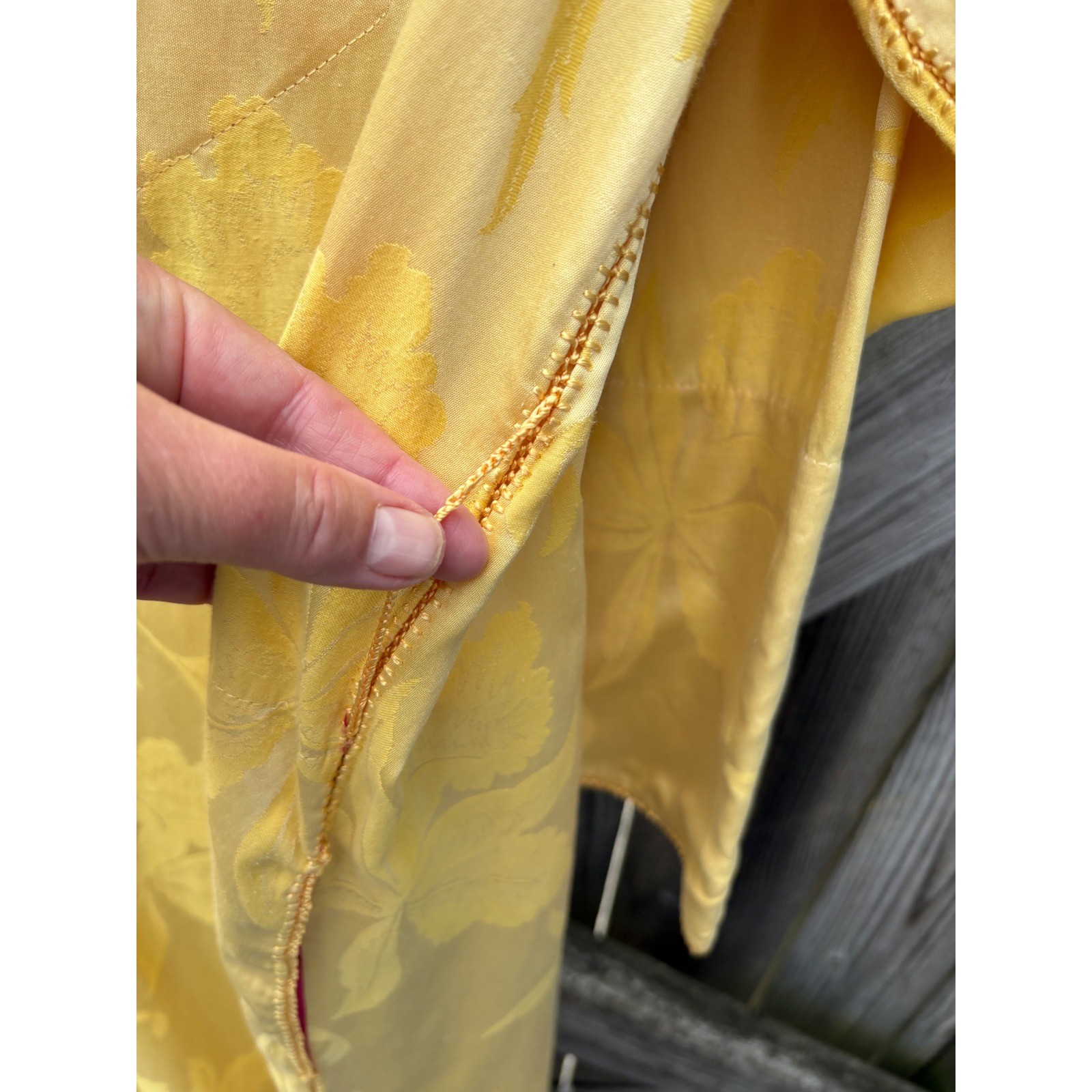Vintage 100% Cotton Fernando Sanchez Kaftan Yellow Pink Floral Damask Robe Maxi