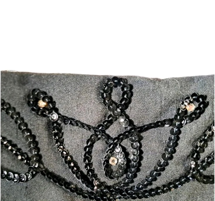 Vintage 80s Glam East End Avenue Black Sequin Rhinestone Midi Pencil Skirt 7/8