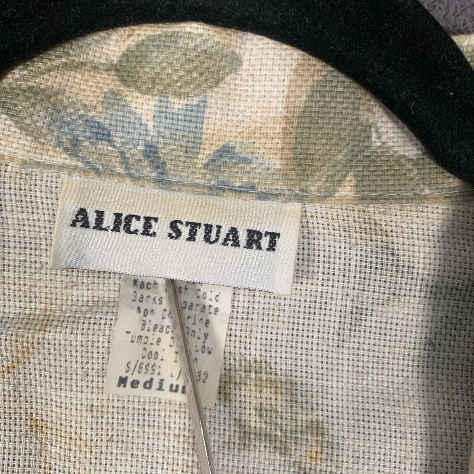 Vintage Alice Stuart Blazer M Beige Cottagecore Jacket Rayon Flax Blnd USA