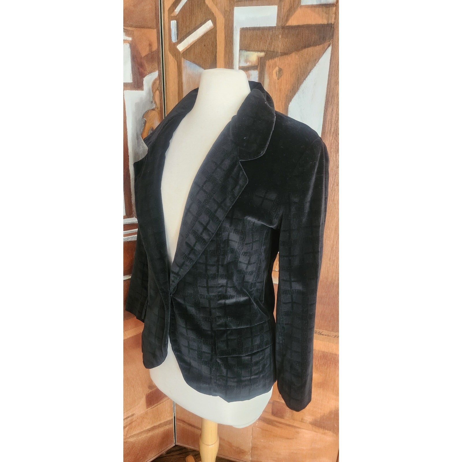Vintage 1970s Black Velvet Blazer Fitted Jacket Gino Rossi / Small
