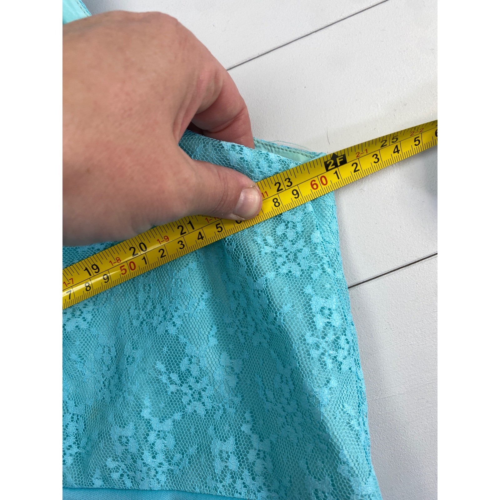 Vintage 60s Lace Maxi Dress Jacket Set Women XL 1X Turquoise Blue Formal Pastel