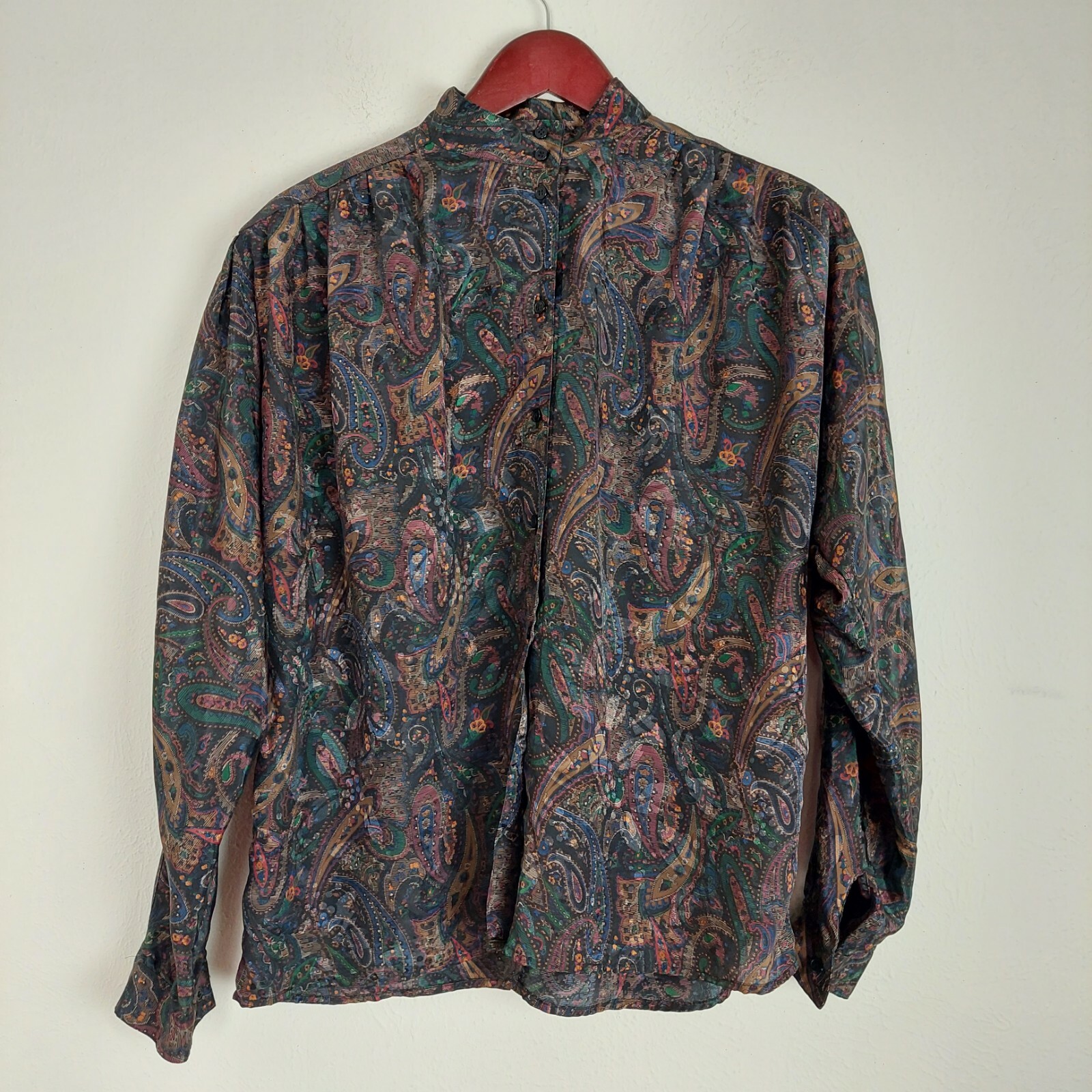 Regina Porter Vintage Paisley Pleated Sleeve Button Down Blouse Size S 70’s 80’s