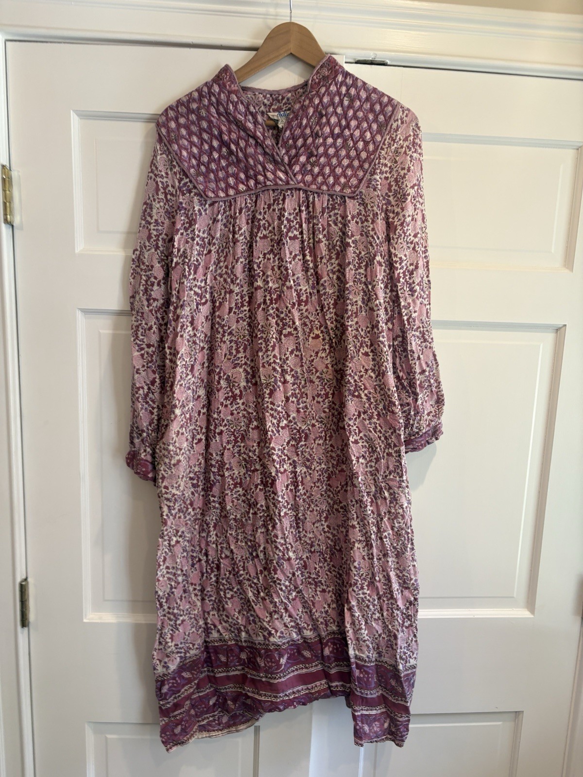 VINTAGE 70s Adini Dress Indian Block Print Cotton Festival Boho Pink Sz M L