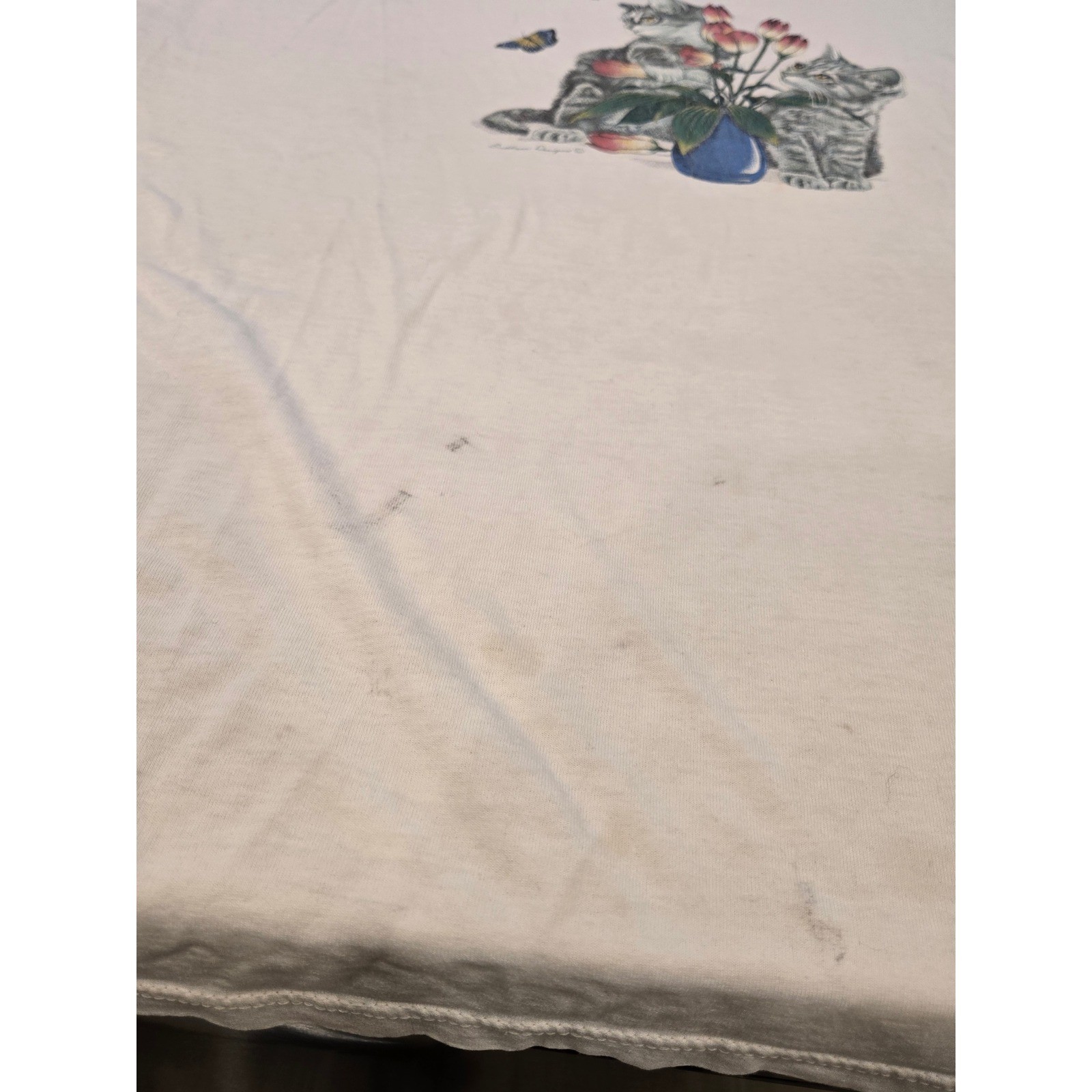 Vintage Endless Designs Cat tee Womens 2X White Tulips Butterflies Made in USA
