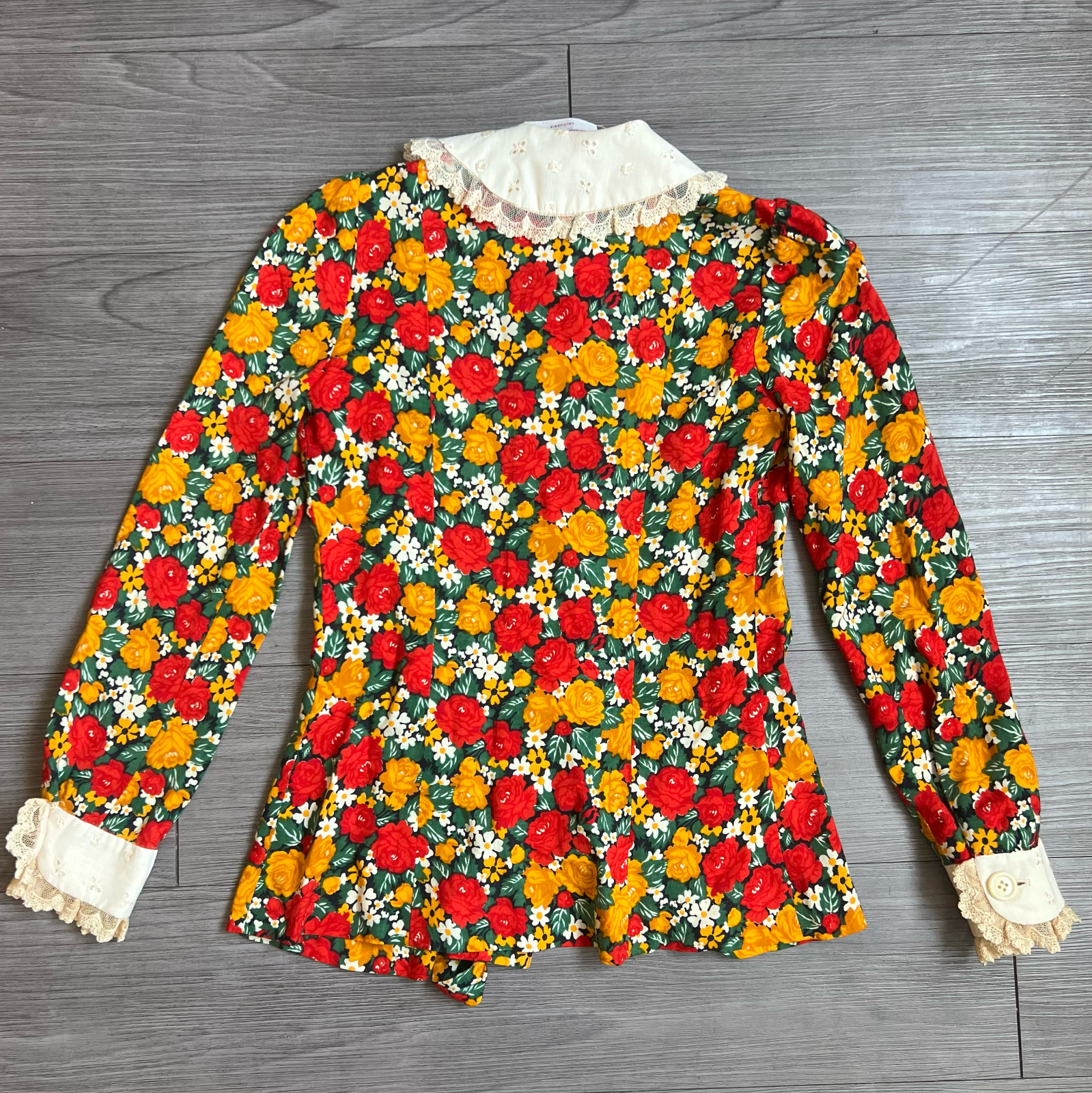 Vtg 70s Irene Kasmer Matching Floral Collared Blouse & Mini Skirt Set Size XS