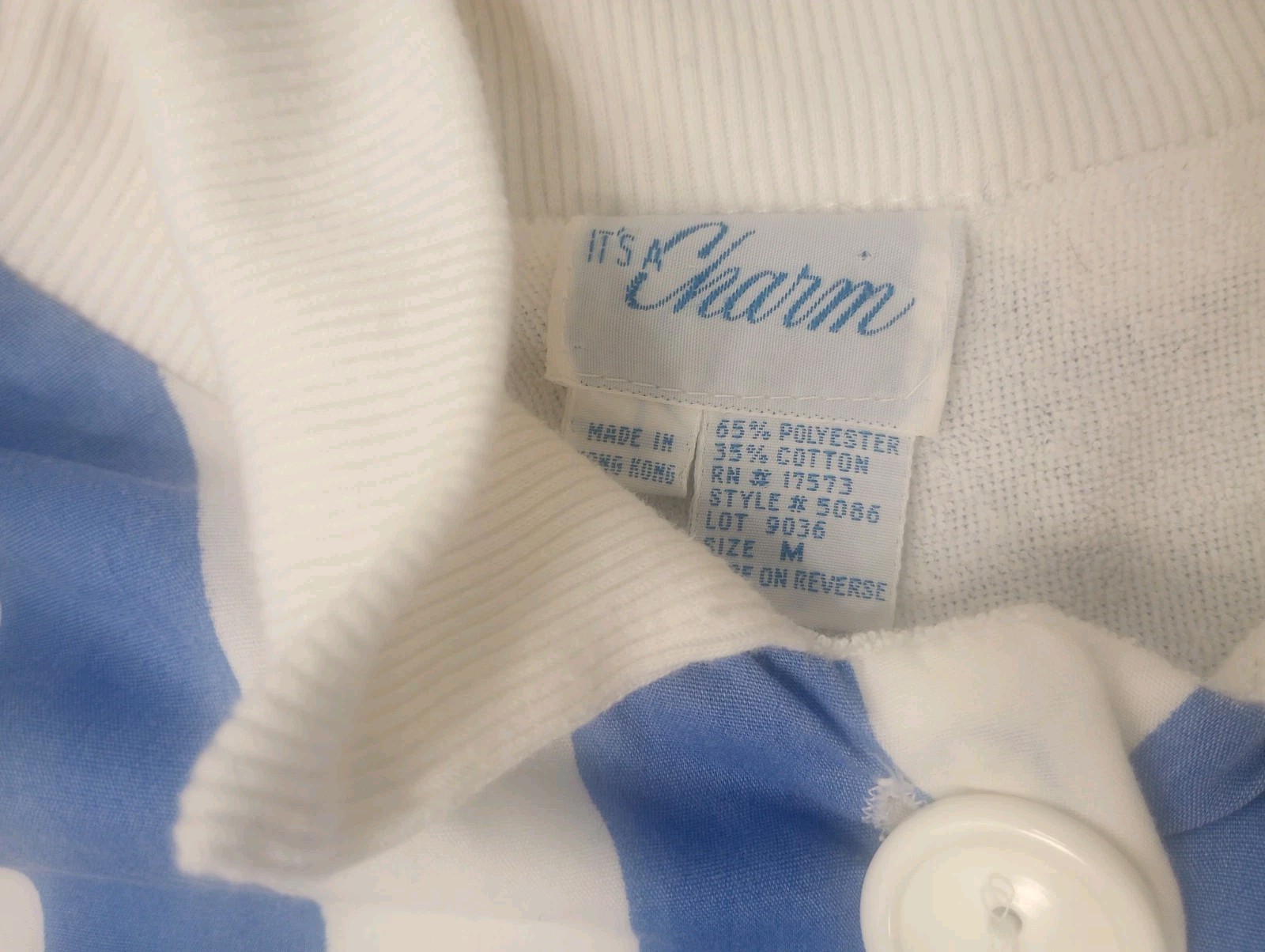VTG Charm Button Robe Dress Terri Cloth Lining Pockets Beach Cover Stripes Blue