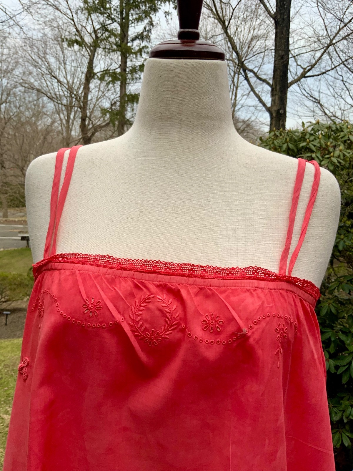 Edwardian Hand-Dyed Cotton Slip Dress | Restored Antique Lingerie with Appliqué