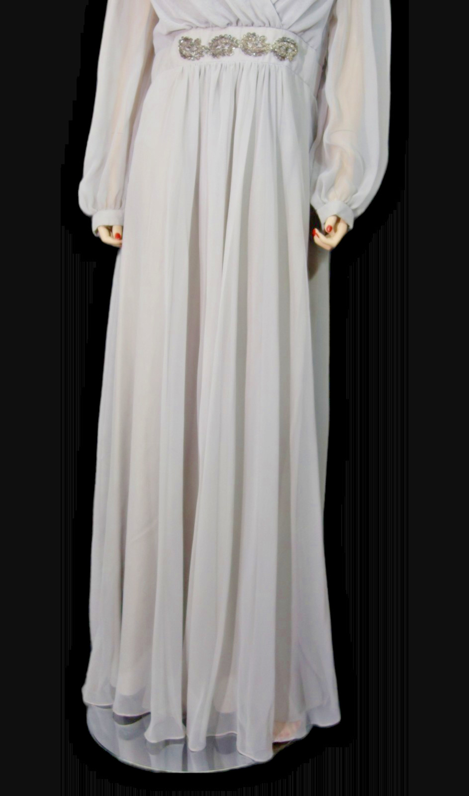 Vintage c1980’s~Handmade~Soft Pleated Chiffon Formal Evening Gray Gown Lined XL
