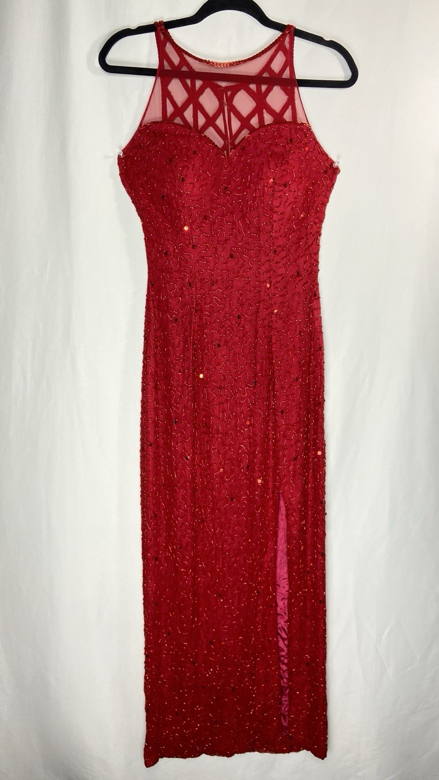 Vintage Andretta Donatello Womens Small Dress Red Beaded Silk Gown 90s Y2K Prom