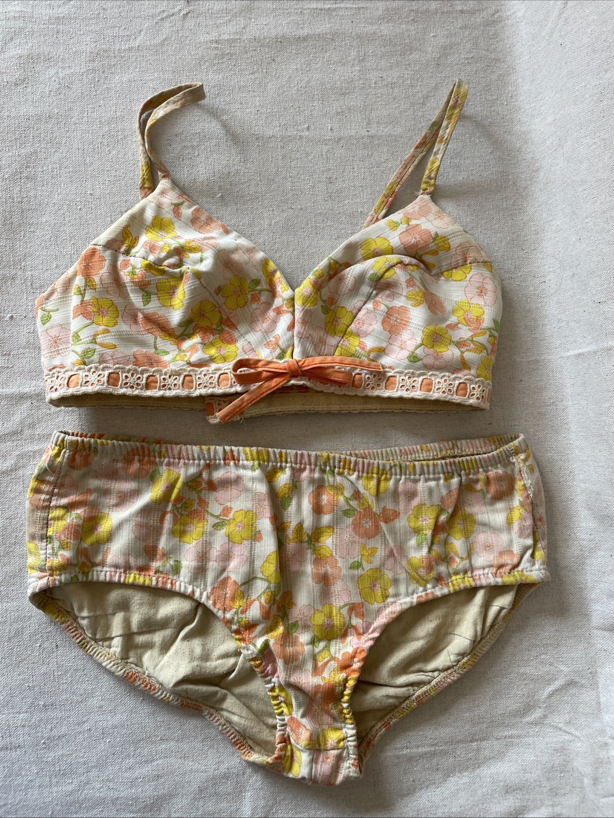 Vintage Swimsuit Bikini Pink Yellow Orange Sears Roebuck Size 9