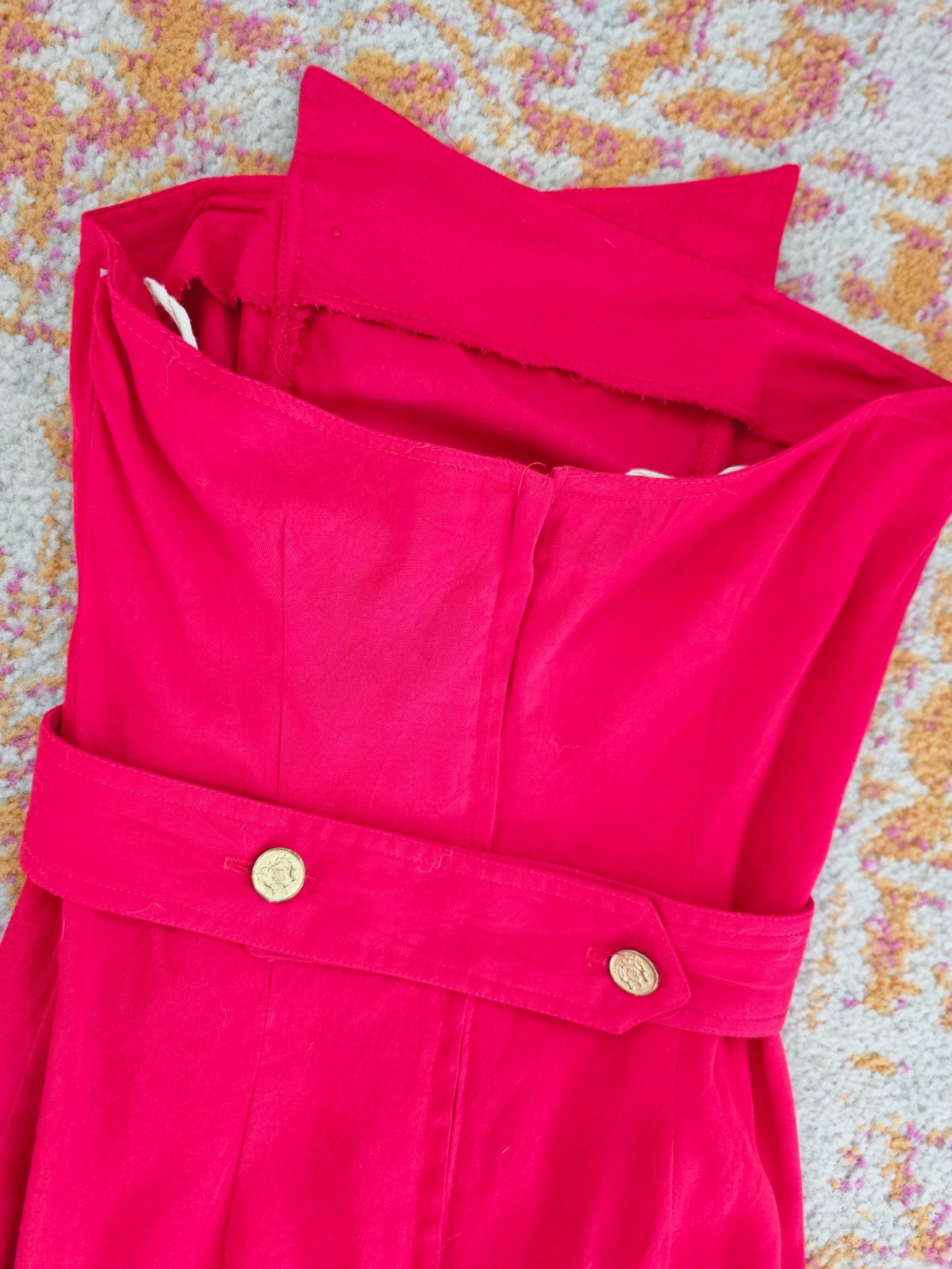 Vintage 80s Red Strapless Holiday Dress w/ Gold Buttons – La Belle – Small