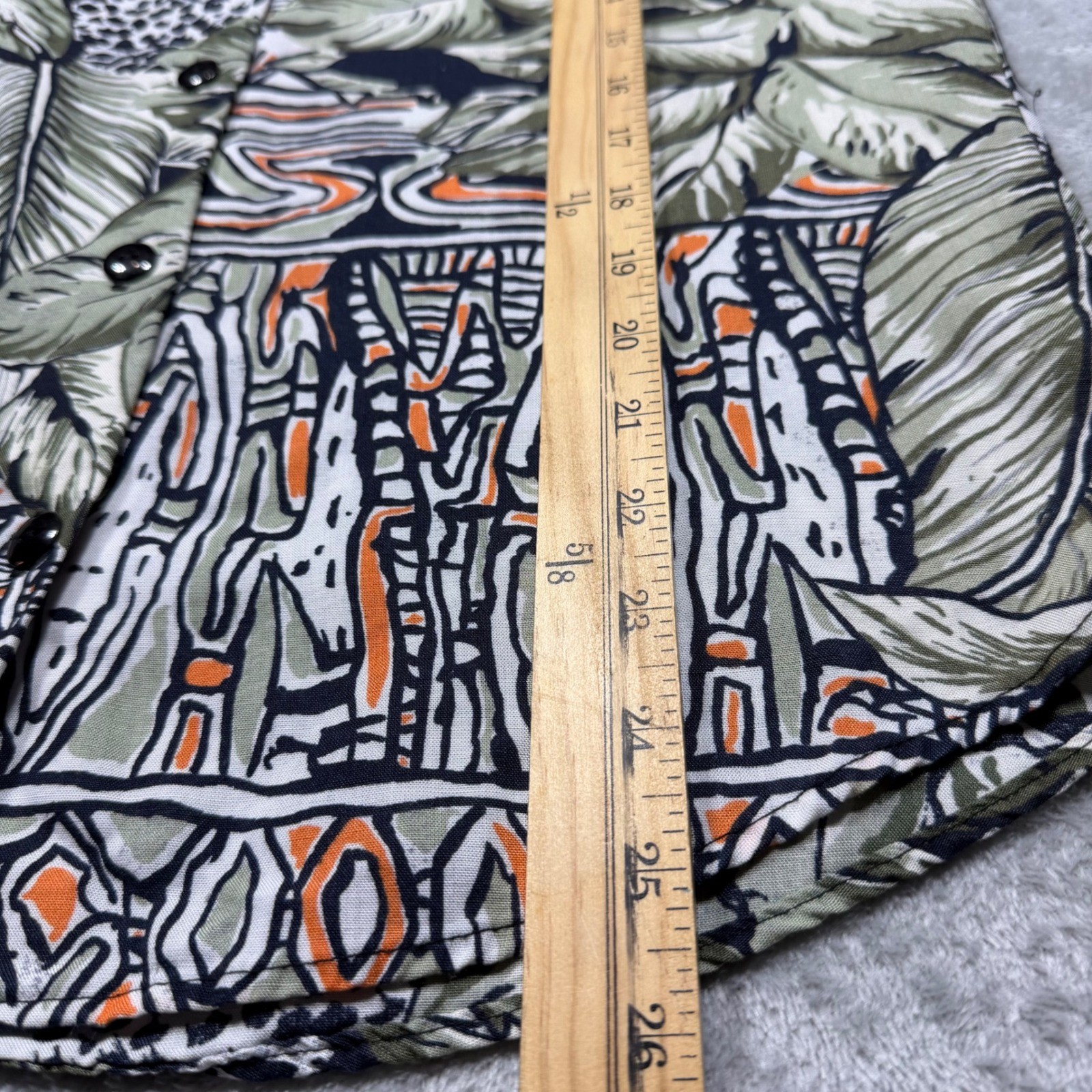 Vintage 90s Anxiety Leopard Jungle Print Rayon Shirt Green Black Small Made USA