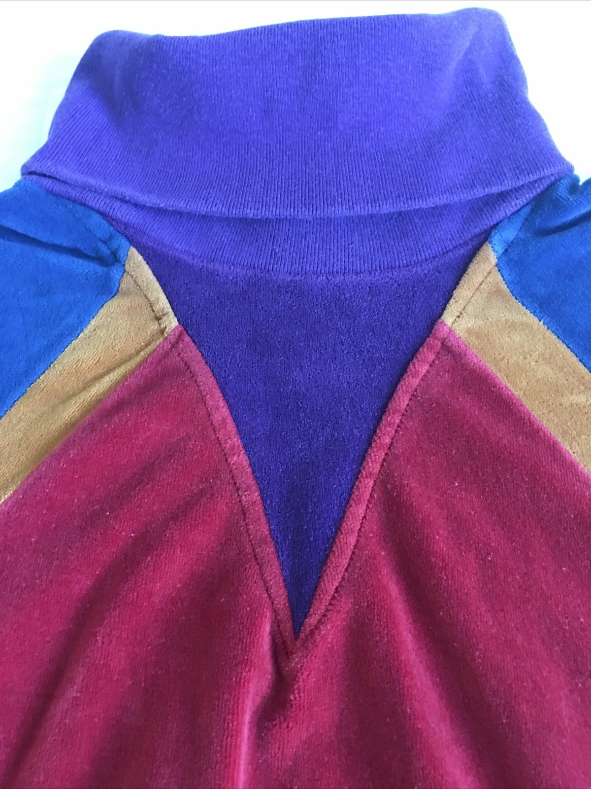 Hippie 80’s Woman’s Velour Tunic Pullover, Turtleneck, Long Sleeve, Color Block