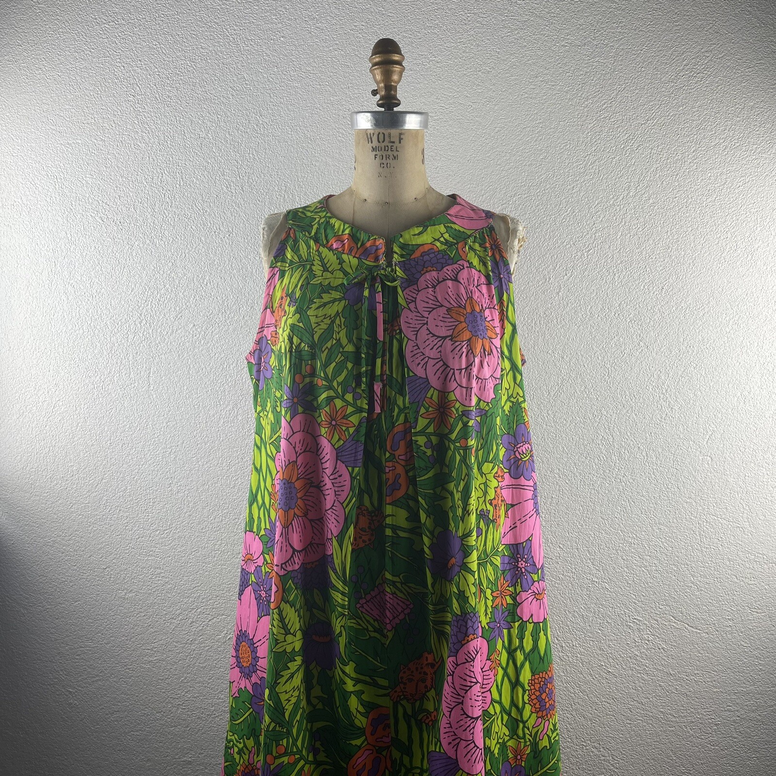 Vintage l 60s M Coffee Break Mod Novelty Floral Jungle Leopard Zip Pockets Dress